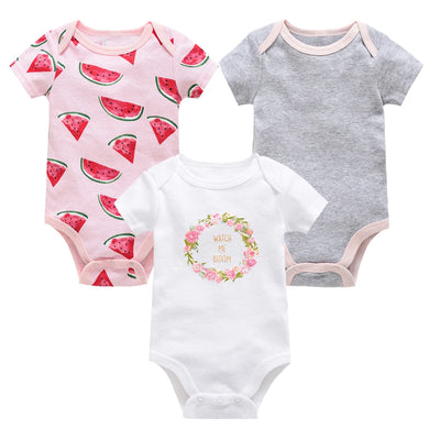 3 Pcs/set Baby Girls Rompers Elephant Cute Print Girls Bodysuit Pink Summer Short Sleeve Jumpsuit 100% Cotton Soft Baby Clothes
