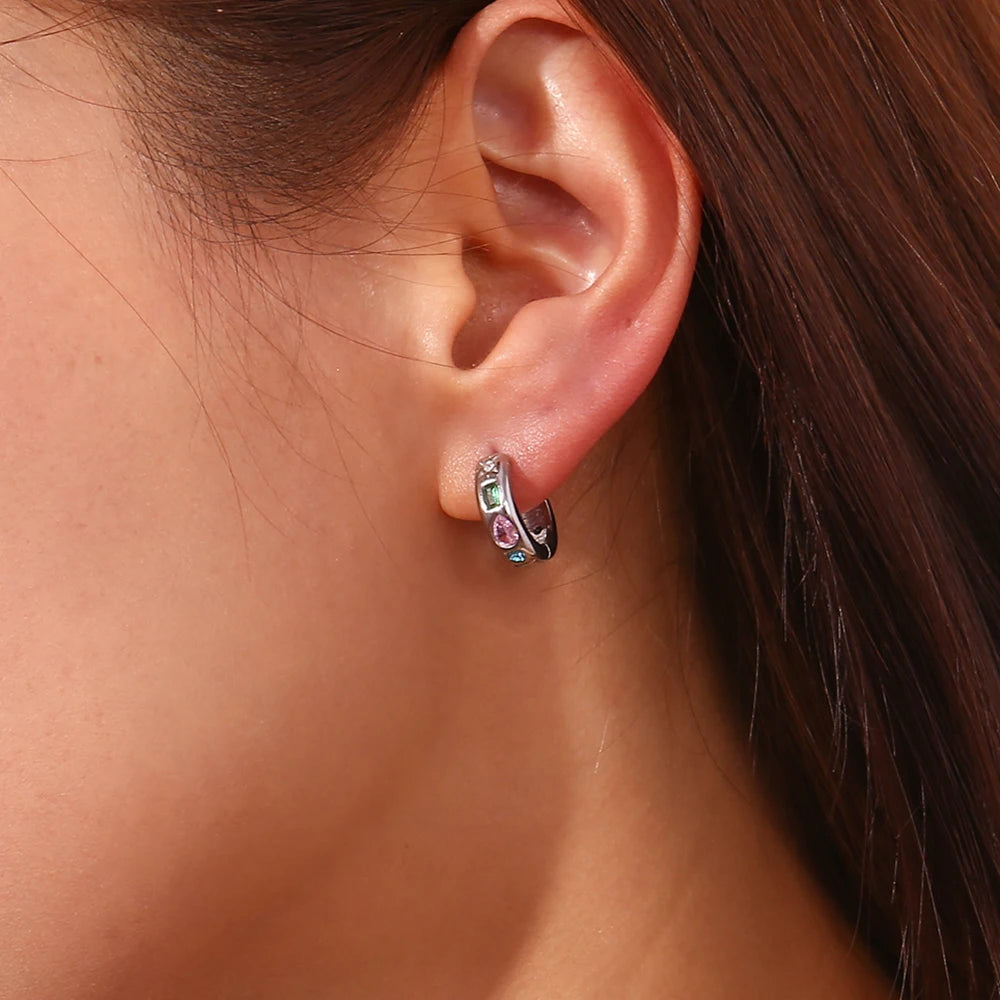 E.B.belle Colorful Zircon Hoop Earrings Tarnish Free 18K Gold Plated Earrings for Women 316L Stainless Steel Jewelry