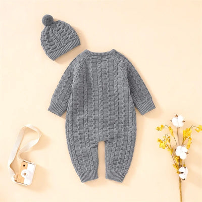 Ma&Baby 0-18M Warm Baby Clothing Knit Romper Newborn Infant Toddler Boy Girl Long Sleeve Jumpsuit + Hat Fall Spring Outfits