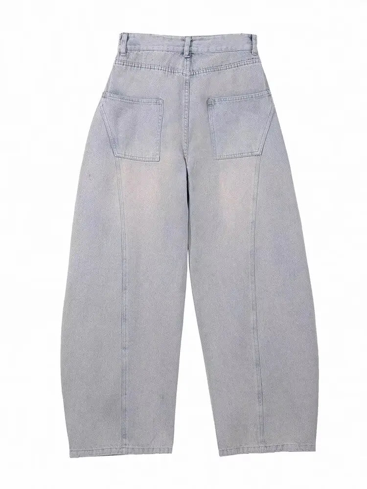 American Retro Washing Scimitar Jeans Men's High Street Vibe Ripped Design Wide-leg Trousers Handsome Casual Pants Jeans for Man