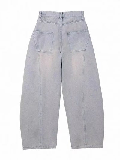 American Retro Washing Scimitar Jeans Men's High Street Vibe Ripped Design Wide-leg Trousers Handsome Casual Pants Jeans for Man