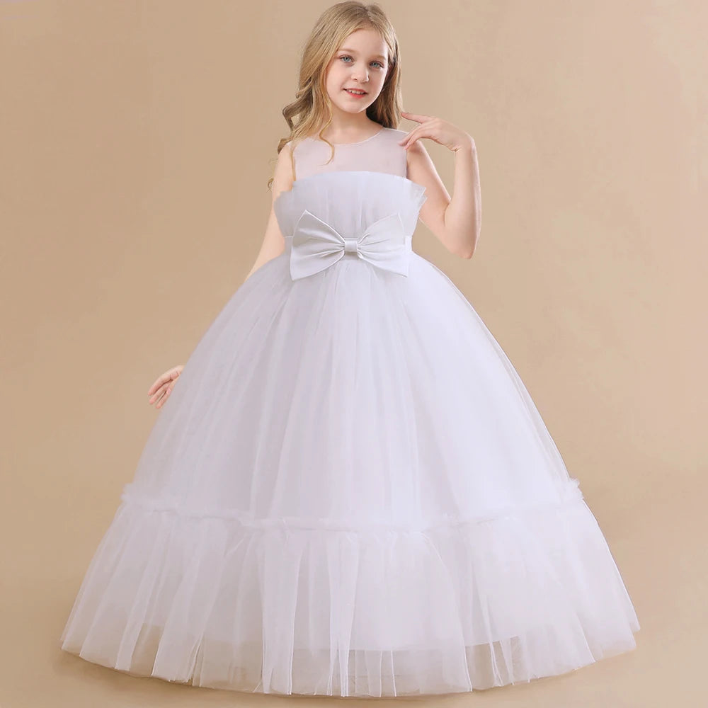 Formal A-line Party Dress For Girls Children Costume Sleeveless Princess Dresses Girl Dress Elegant Lace Wedding Gown