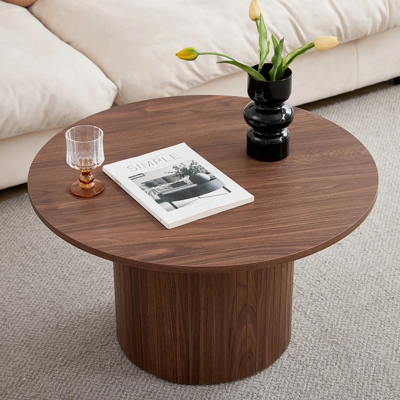 Set of 2 Nordic Style Wooden Round Coffee Table Set, Wooden Nesting Coffee Table, for Living Room/Bedroom Furniture