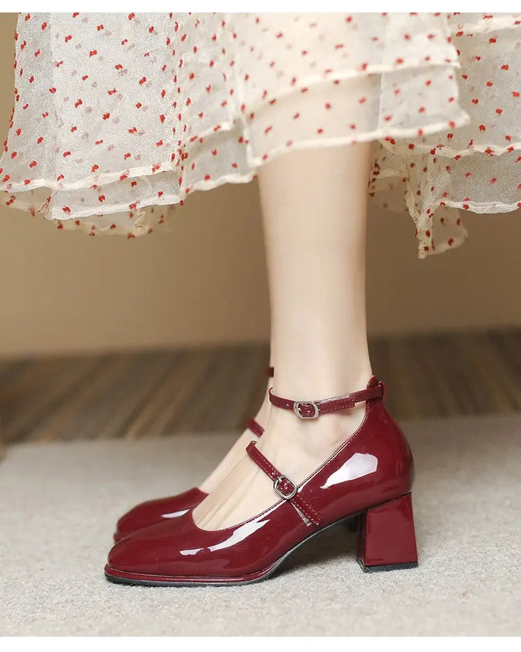 2025 New Women's Mary Janes Shoes High Quality Leather Shoes for Women Square Toe Shallow Buckle Strap Women's Shoes sandalias