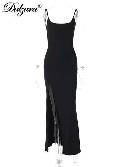 Dulzura Sleeveless Side Slit Lace Patchwork Backless Cami Maxi Dress Women’S Sexy Elegant Long Dress Party Clubwear Autumn