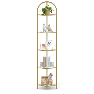 VASAGLE Corner Shelf, 5-Tier Plant Stand, Freestanding Glass Shelf Tower, High Storage Shelves for Living Room, Bathroom