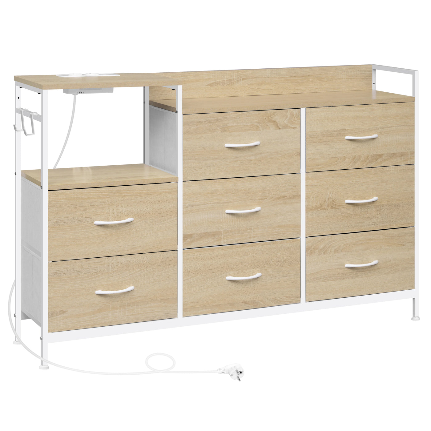 Chest of Drawers with 8 Fabric Drawer Sideboard Storage Cabinet for Kitchen Office with Charging Sockets Steel Frame 132x88x30cm