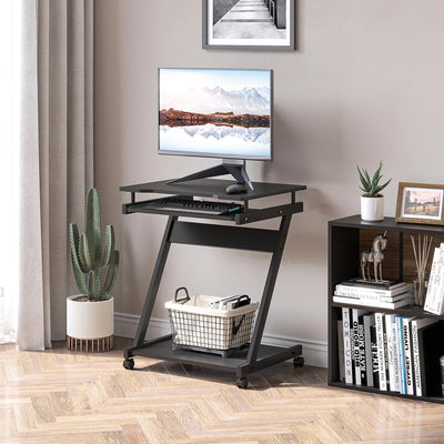 Movable Computer Desk with 4 Moving Wheels Sliding Keyboard Tray Black