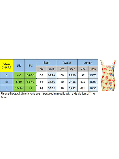 Women's Summer Bodycon Dress Sleeveless Square Neck Heart Print Mini Dress Tie Back Dress