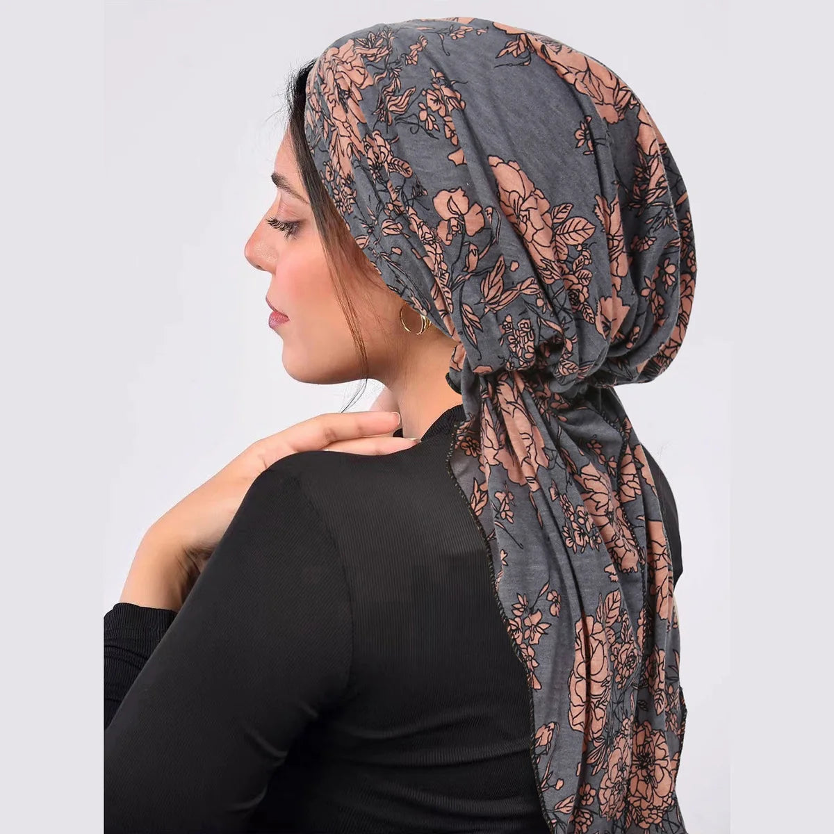 2024 New Women Pre-Tied Turban Cap Muslim Hijab Cancer Chemo Flower Print Hat Cover Hair Loss Head Scarf Wrap Strech Bandana