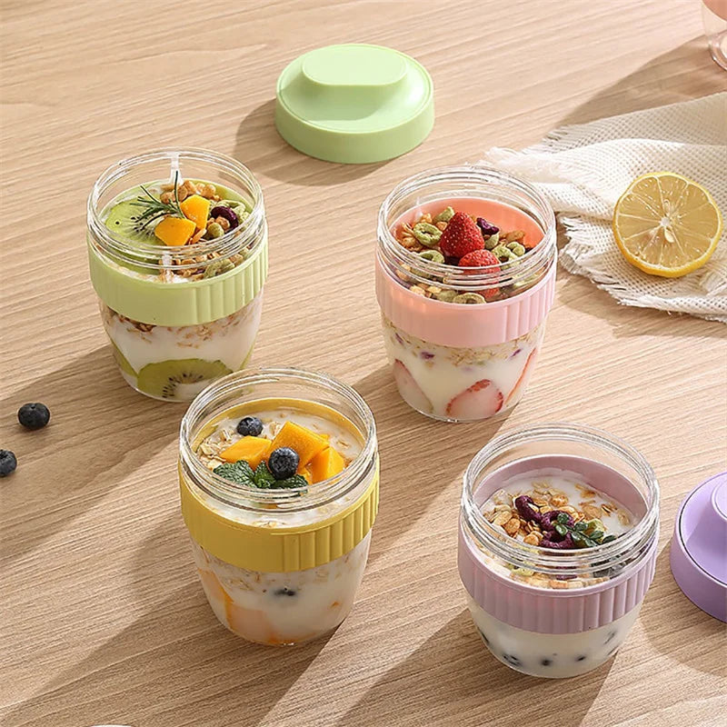 Breakfast Cup Oat Cup Nut Yogurt Salad Cup Container Set Sealed Portable Fitness School Lunch Box Food Storage Cup Bento Box New