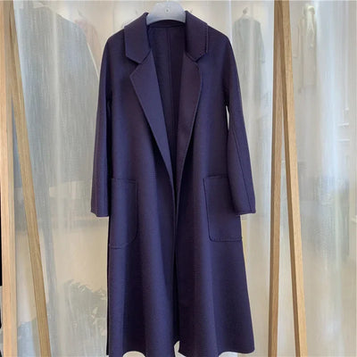 2024 Winter Jacket Women Water Wave Pattern Cashmere Coat Long High-end Double-sided Wool Blends Luxury Outerwear Streetwear
