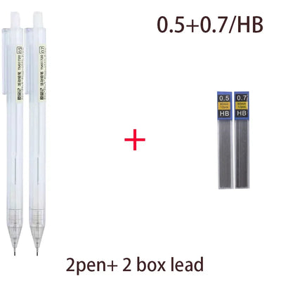 Mixed Loading 0.5&0.7mm Mechanical Pencil White Simple Automatic Pen for Students School Supplies Office Accessories Stationery