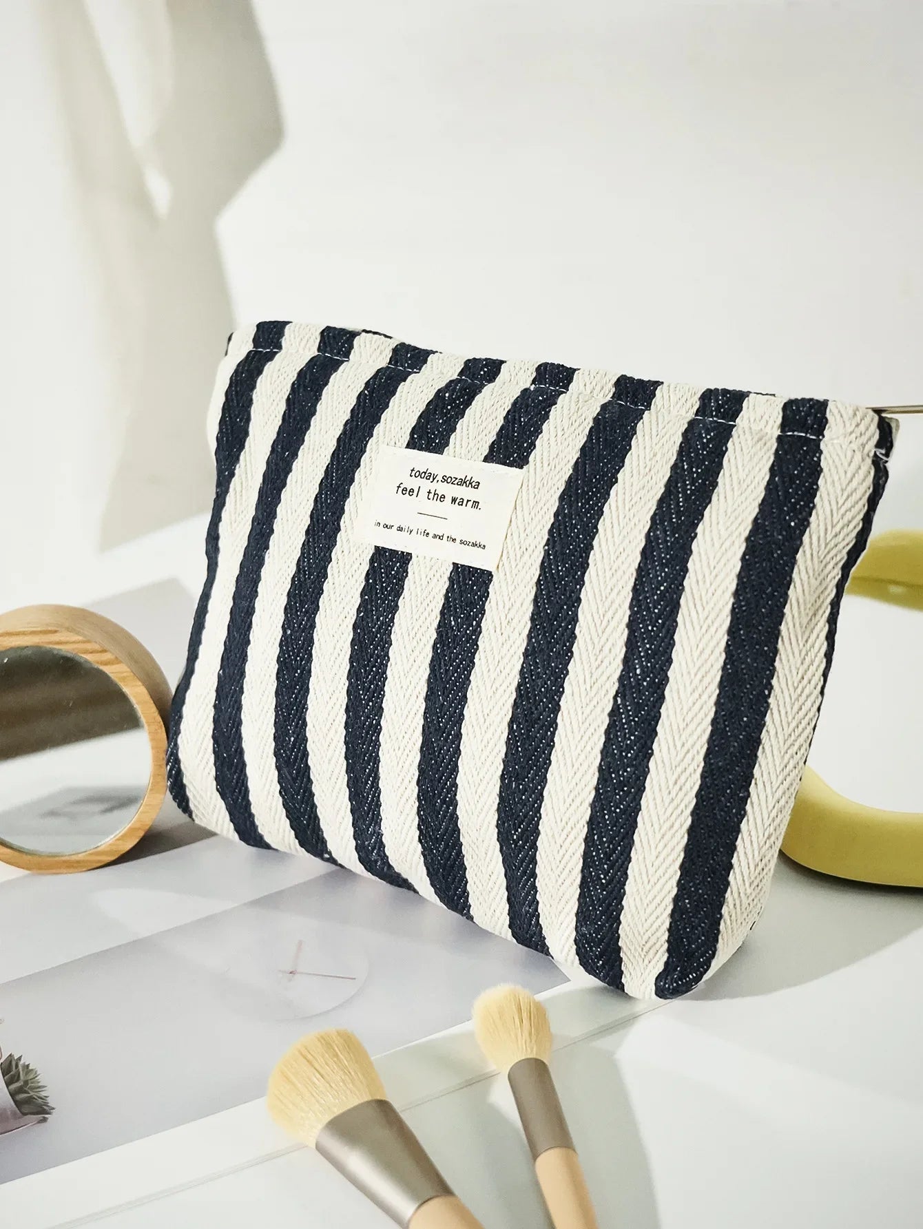Women Waterproof Cosmetic Bag Storage Vertical Stripe Cosmetic Bag Makeup Case Travelling Pouch For Ladies Pencil Case