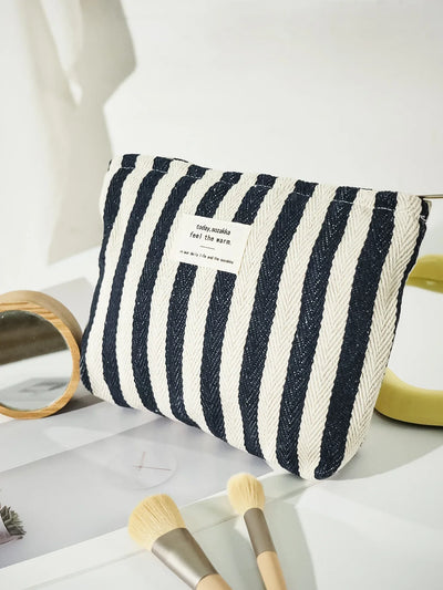 Women Waterproof Cosmetic Bag Storage Vertical Stripe Cosmetic Bag Makeup Case Travelling Pouch For Ladies Pencil Case