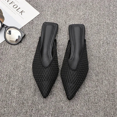 Women's Pointed Toe Slippers 2024 Summer Designer Mesh Beach Flat Shoes Slides Outside Mules Gladiator Sandals Zapatos De Mujer