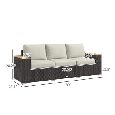 3-Seat Outdoor Patio Sofa with Cushions, Pe Rattan Wicker Sofa, Navy Blue