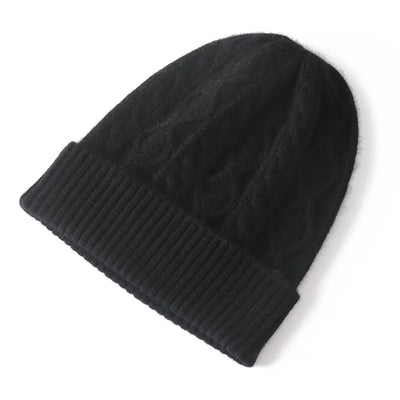100%Pure Cashmere Women's Winter Hat 2023 Warm Wool Soft Beanie Bonnet y2k Rhombus Luxury Beanies For Lady Knitted Skullies Cap