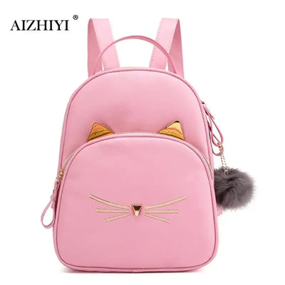 Travel Backpack Women Rucksack Teenagers 2023 Student School Bags for Girls Cartoon Cat PU Leather Satchel Black Shoulder Bag