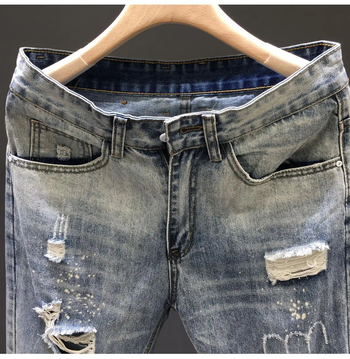 Fashion 2024 New Men's Casual Jeans Distressed Ripped Designer Luxury Boyfriend Spring Autumn Denim Slim Full Length Pants