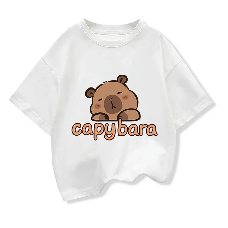 Capybara Print 100%Cotton t shirt For Kids Boy 3-12Years Anime Cute Capibara Short-sleeved Tees Tops Tshirt y2k Girl Clothes