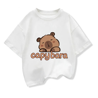 Capybara Print 100%Cotton t shirt For Kids Boy 3-12Years Anime Cute Capibara Short-sleeved Tees Tops Tshirt y2k Girl Clothes