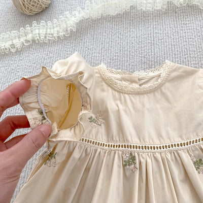 1-6Yrs Summer Girls Dress Embroider Lace Collar Kids Girls Dress Pure Cotton Thin Short Sleeved Children Girls Princess Dress ﻿