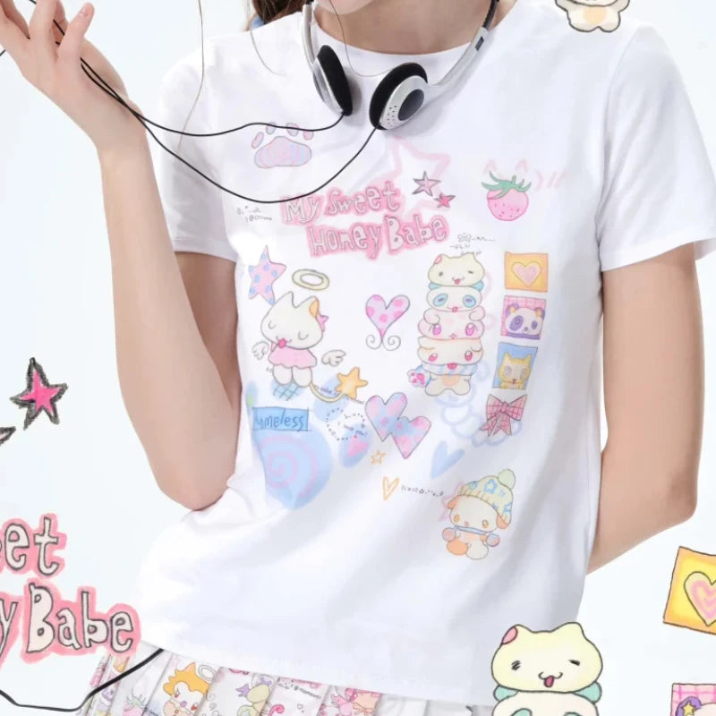Cute Grils Printing T-shirts Gothic Grunge Graphic Women T-shirts Emo Girls Letter Printing Summer Slim Women T-shirts Y2k Style
