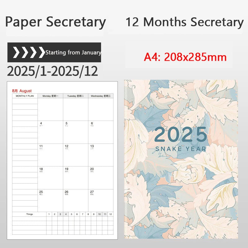 Portable 2025 Monthly Notes Notebook, A4/A5 Size 24 Sheets Annual Calendar Planner for School Travel Business Work Home Writing