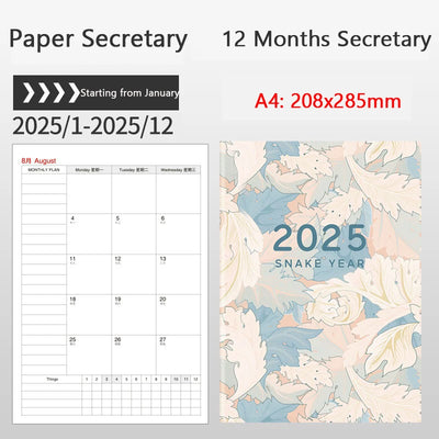 Portable 2025 Monthly Notes Notebook, A4/A5 Size 24 Sheets Annual Calendar Planner for School Travel Business Work Home Writing