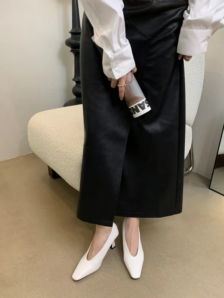 Elegant Woman High Heel Shoes Square Toe Pumps Female Office Shoe Shallow Designer Shoes Spring Autumn Brand Retro Witch Shoes
