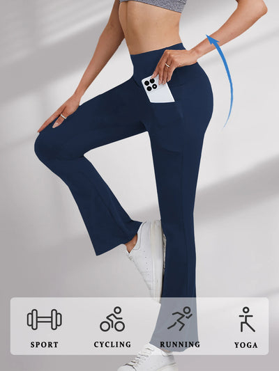 Women's Super Soft Flare Pants with Pockets High Waisted Tummy Control Workout Yoga Push Up Gym Fitness Leggings Bell Bottoms