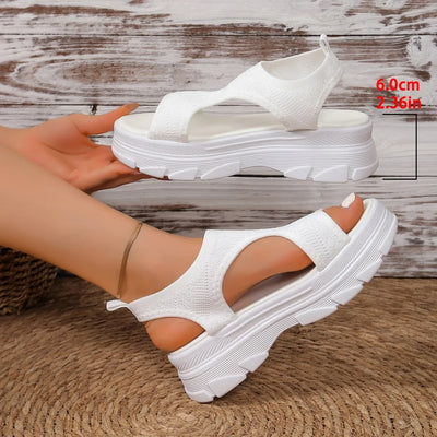 Women Summer Knitted Sports Platform Sandals Stretch Anti-slip Beach Sandals Casual Slip-On Thick Shoes Women Sandalias De Mujer