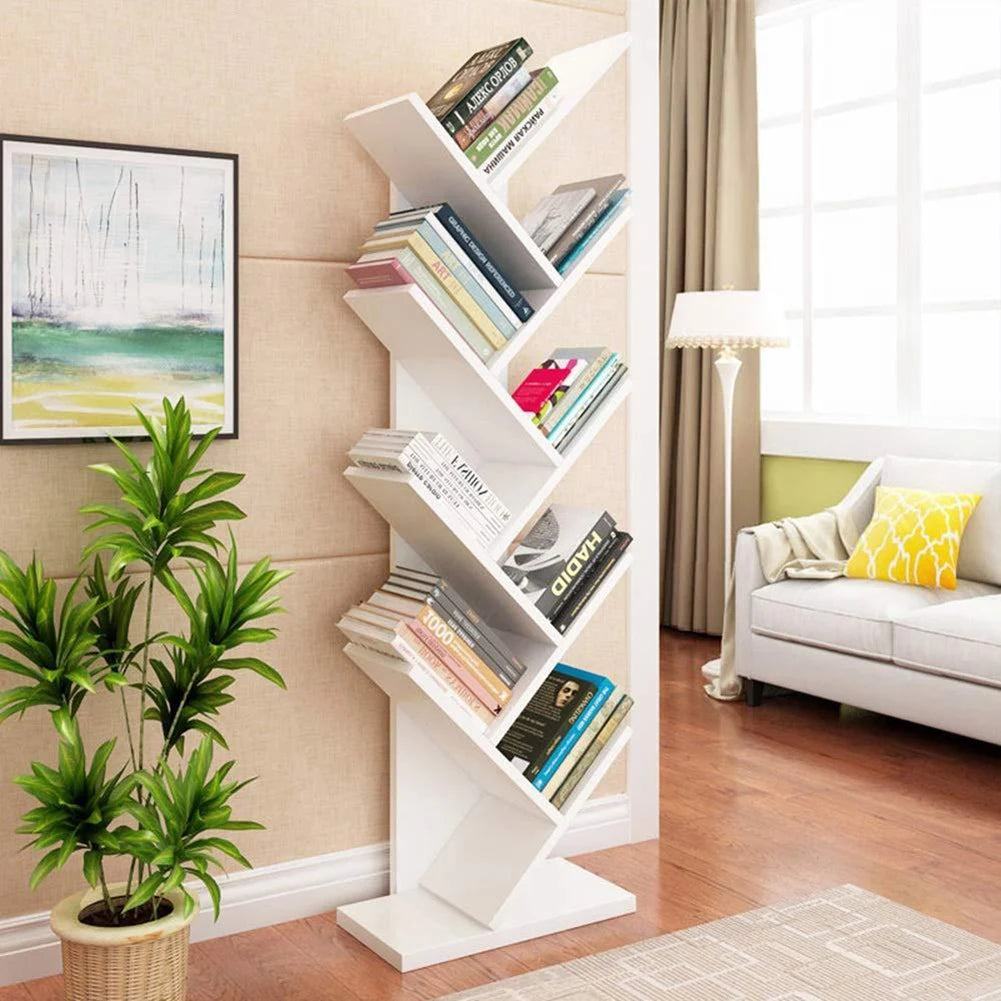 Rustic Standing Tree Bookshelf Wood Display Rack For Home Office Decoration Storage Organizer Shelf Bookcase
