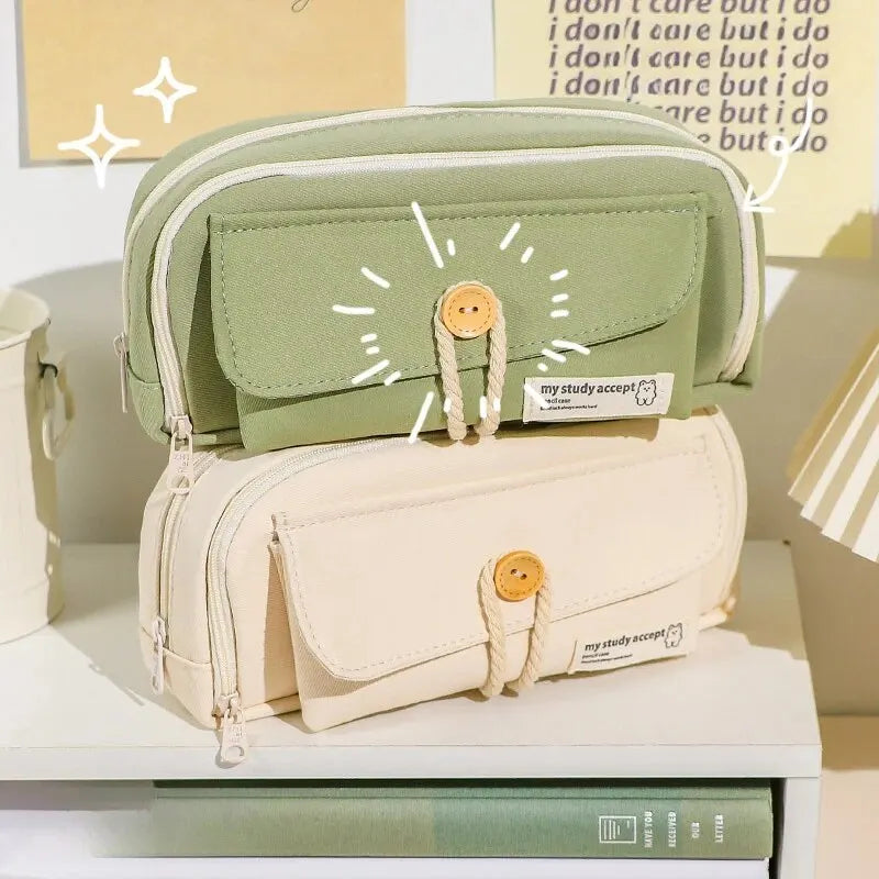 Cute And Convenient Canvas Pencil Case Large Opening Capacity for Student Supplies Cosmetics Travel Handbag 1pc