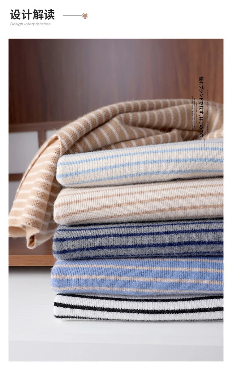 New Striped V-neck Sweater Women's All-Match Loose Sweater Fall Winter Fashion Bottoming Shirt Inner Wear Blouse