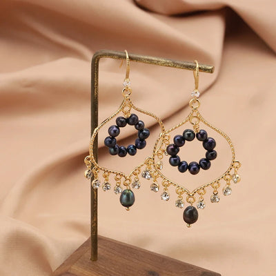 925 Sterling Silver Colorful Tassel Fresh Water Pearl Hoop Earrings Original Design Handmade Womans Luxe Jewelry GE0904