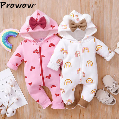 Prowow Cartoon Fox Baby Winter Clothes Romper Jumpsuit For Newborns Zipper Cute Ears Hooded Thicken Infant Overalls For Children
