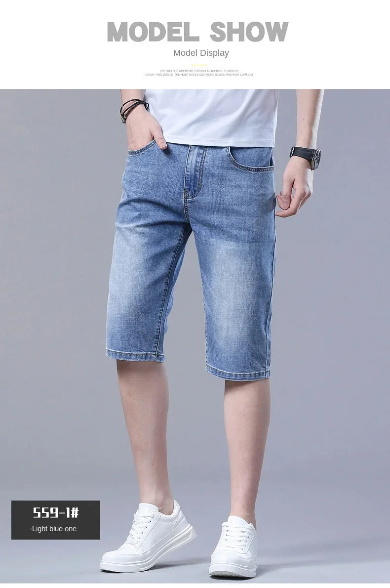 2024 New in SULEE Brand Summer  Men's Stretch Short Jeans Fashion Casual Slim Fit High Quality Elastic Denim Shorts Male Clothes
