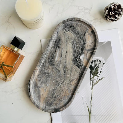 Luxury Green Marble Oval Tray: Bathroom Organizer & Fruit Serving Platter, Waterproof Stone Decor for Hotel Spa Home Kitchen