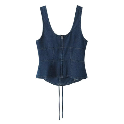2025 Sexy Square Collar Blue Denim Camis Sexy Corset Women Front Cross Lacing up Bandage Bow Tank Tops Back Zipper Slim Crop Top