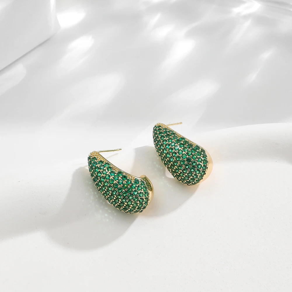 BenS CZ style Chunky Dome Drop Earrings for Women water drop small hoop earrings Brass cubic zirconia stud earring wholesale E55
