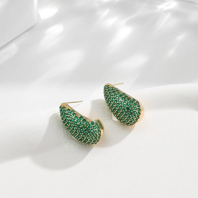 BenS CZ style Chunky Dome Drop Earrings for Women water drop small hoop earrings Brass cubic zirconia stud earring wholesale E55