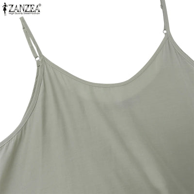 ZANZEA 2024 Summer Holiday Beach Sundress Women Sleeveless Dress Big Swing Vestidos Casual Sexy Bohemian Solid Color Robe Femme