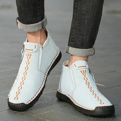 Handmade Leather Casual Shoes For Men Sneakers Men Flat Footwear Zipper Leather Boots Men Ankle Plus Size 39-48