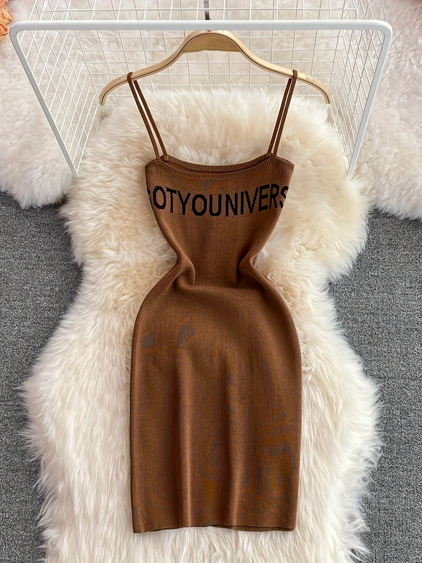 2026 Green Summer Letter Print Cami Dress Casual Sleeveless Bodycon Spaghetti Dress Women's Clothing Outfits Short Sundress