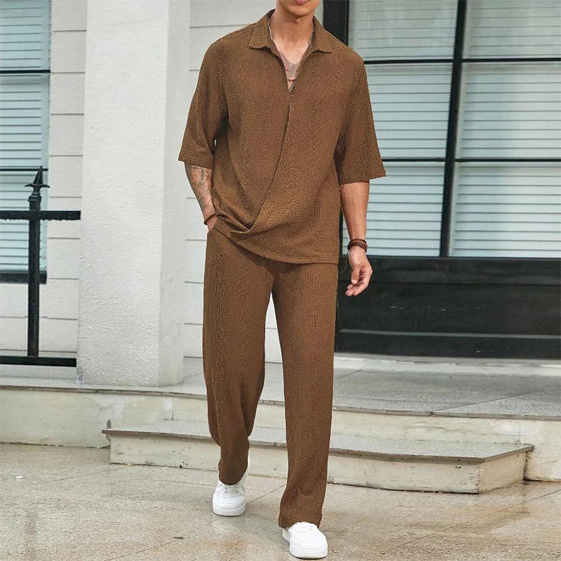 2024 Spring Summer Casual Cotton Shirts And Pants Suits Men Vintage Half Sleeve Irregular Cardigan Two Piece Sets Mens Outfits