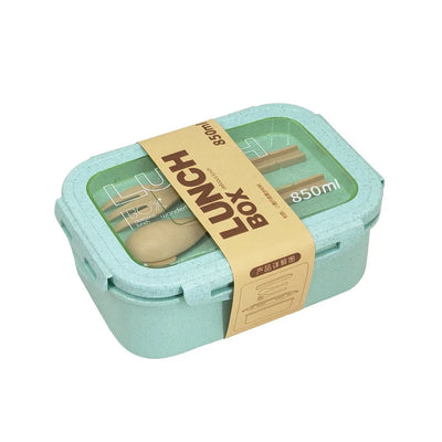 1100ML Lunch Box For Kids School Adults Office Wheat Straw Microwave Picnic Storage Portable Big Bento Box With Spoon Chopsticks