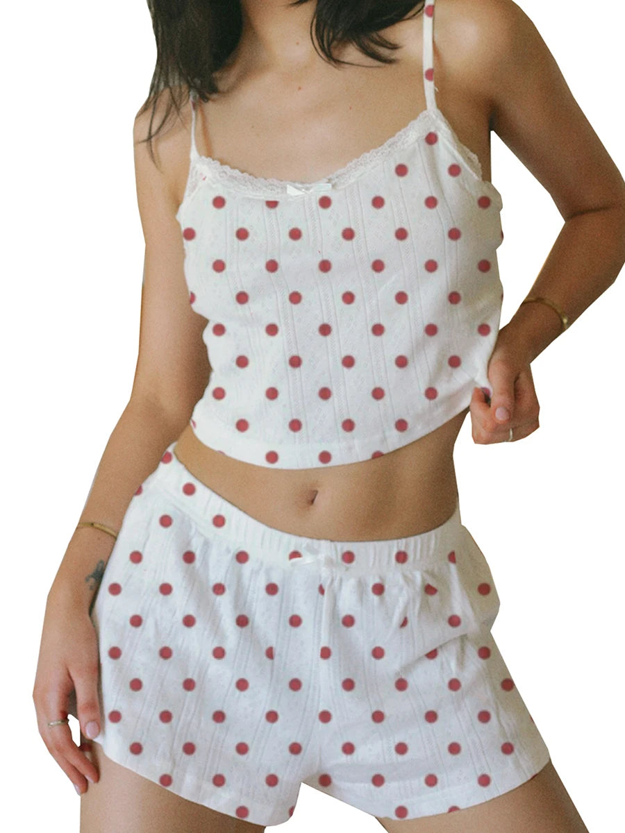 Women's Sleeveless Floral/Bow Heart Print Cami Tops Shorts Sleepwear Sets Summer Lounge Set