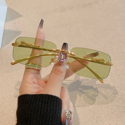 12pcs Brand Leopard Rimless Rectangle Sunglasses Fashion Y2K Frameless Sun Glasses Shades for Women Men UV400